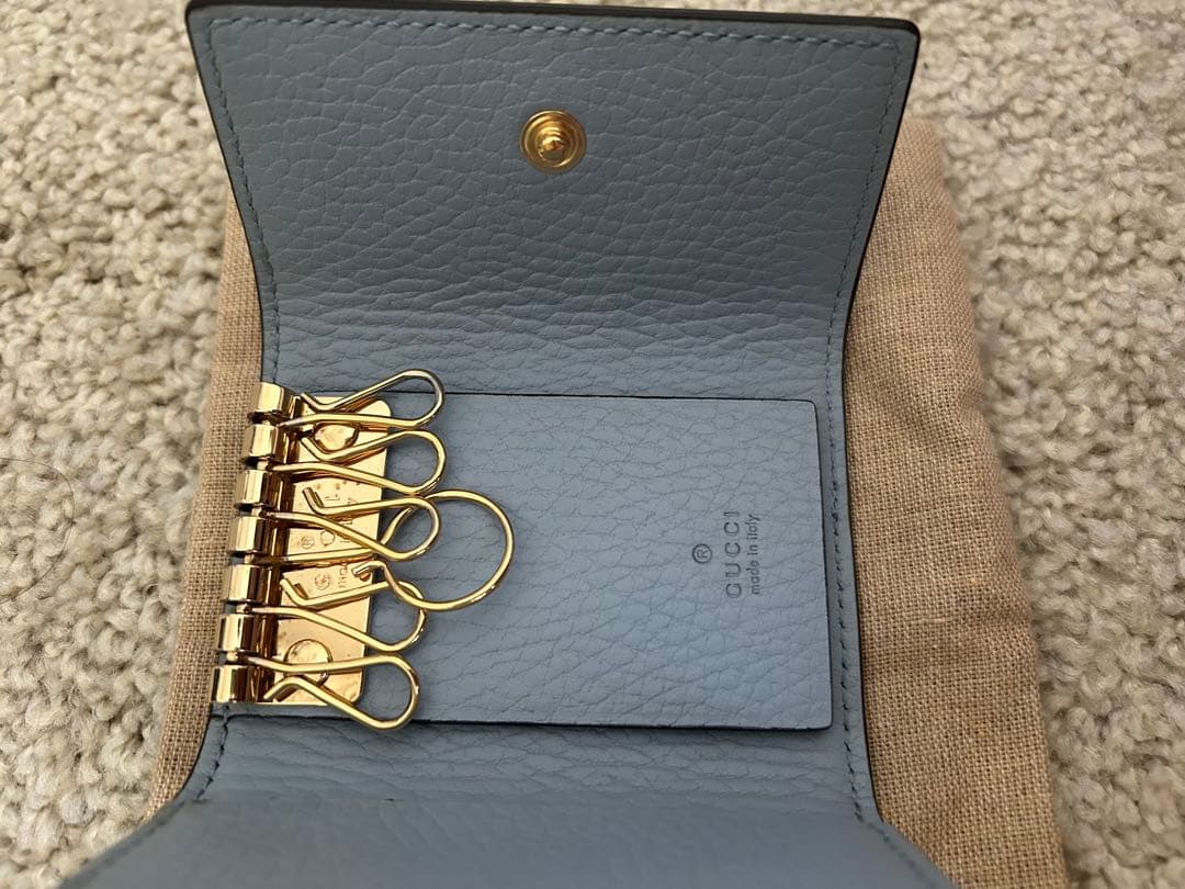 GUCCI グッチ GGマーモント レザー 6連 キーケース ブルー系