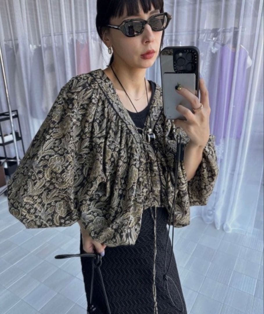トップス INDIA PRINT TURN OVER BLOUSE