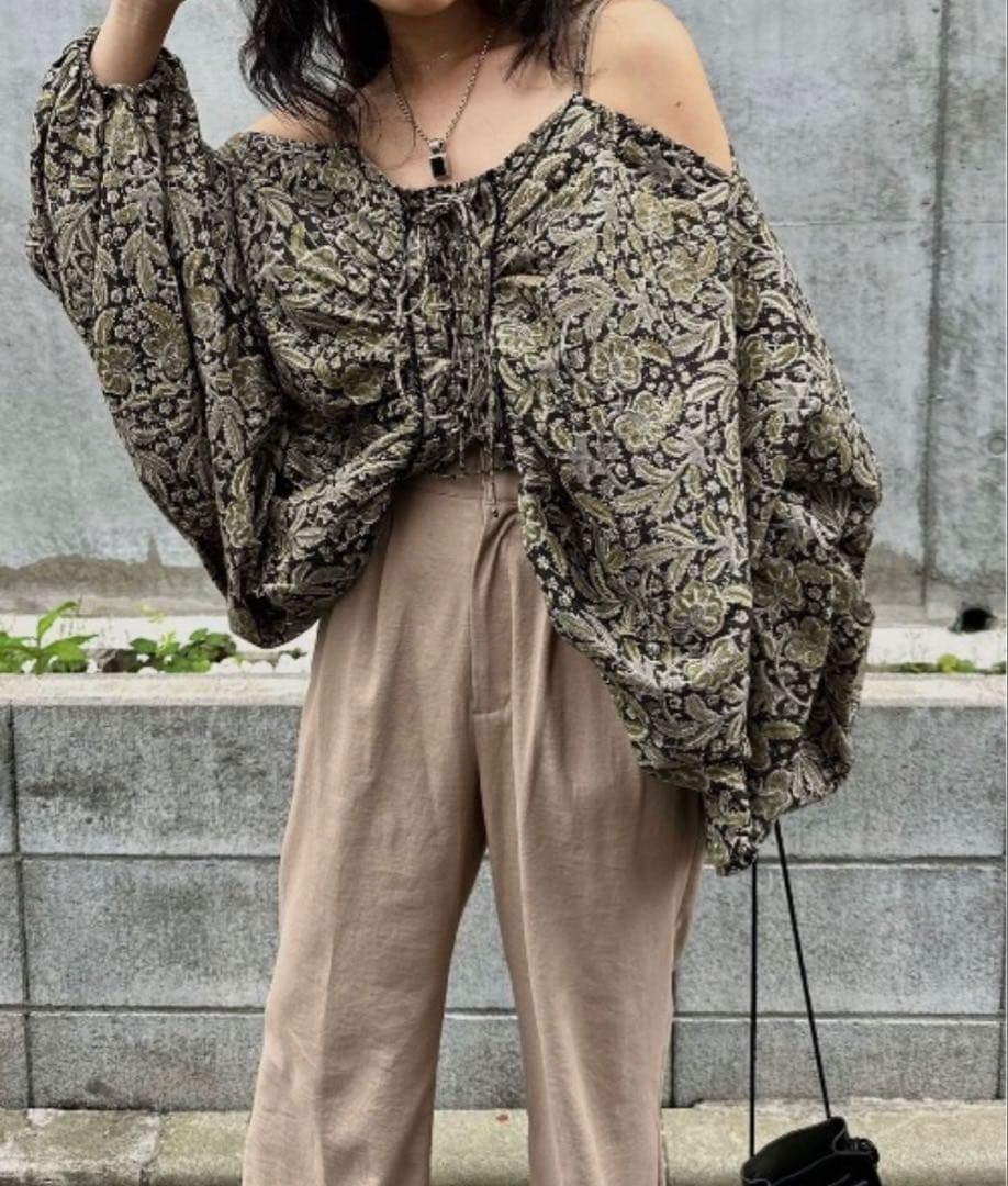 トップス INDIA PRINT TURN OVER BLOUSE