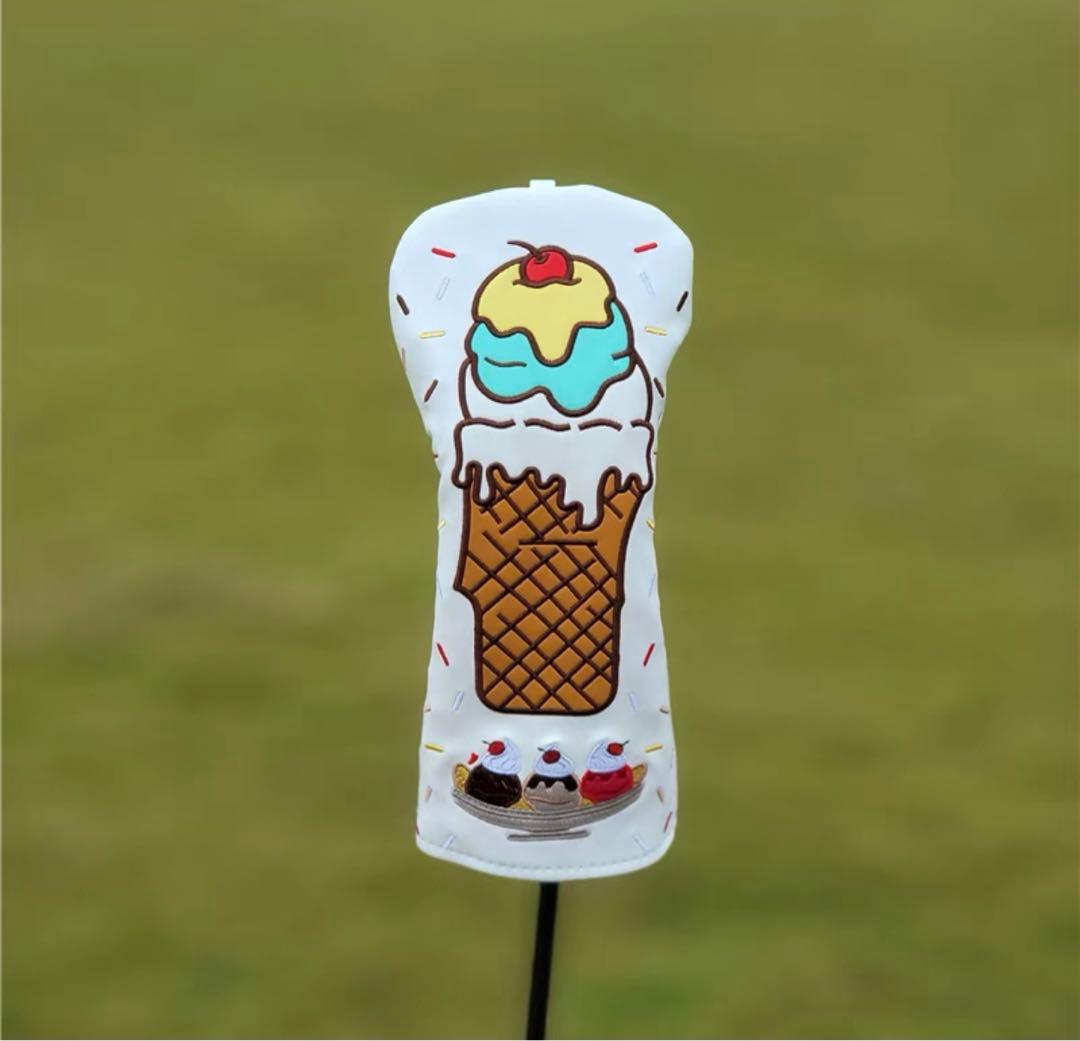 【シーズン新製品4点セット】アイスクリームかわいいゴルフクラブヘッドカバー白色