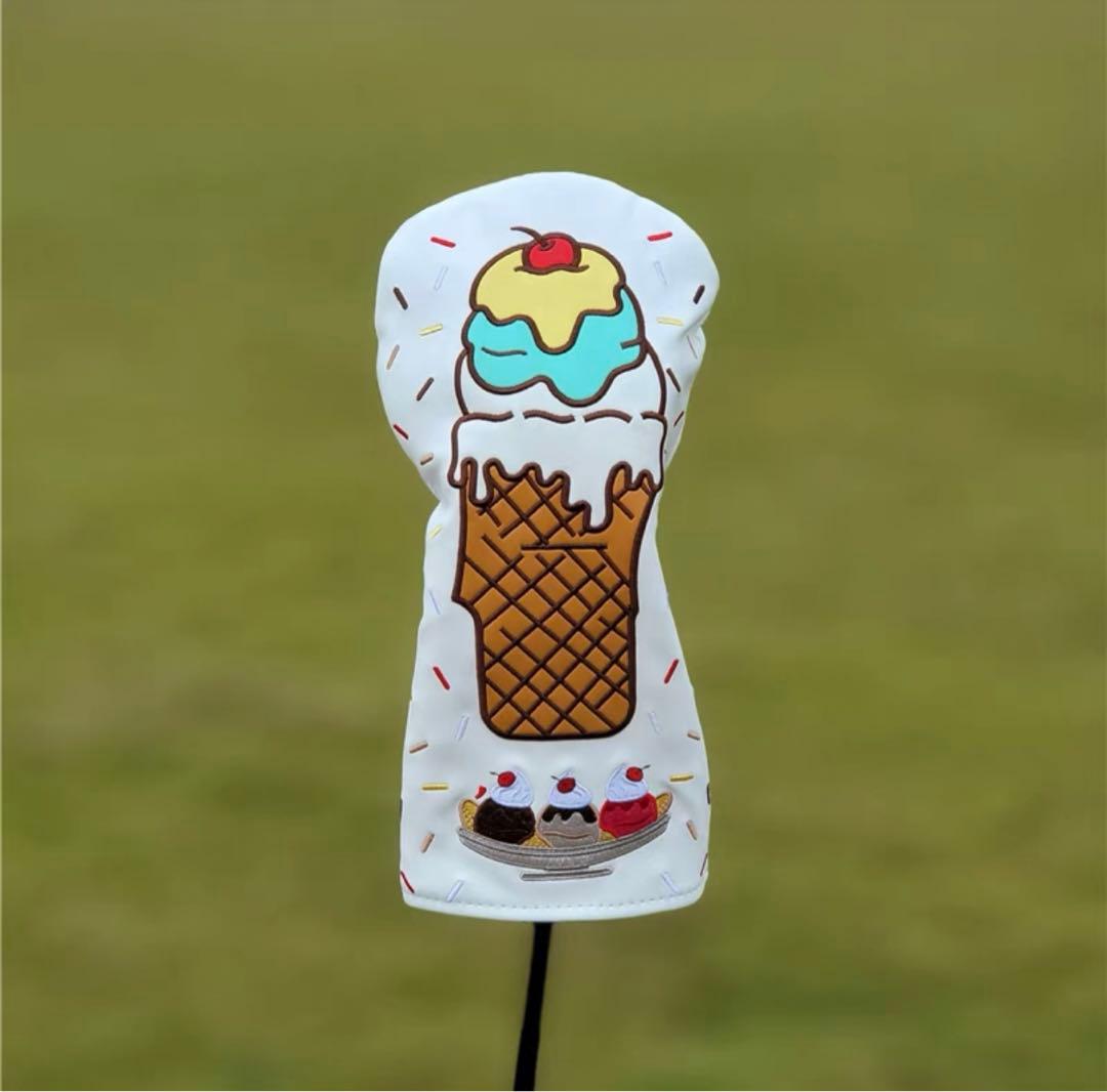 【シーズン新製品4点セット】アイスクリームかわいいゴルフクラブヘッドカバー白色