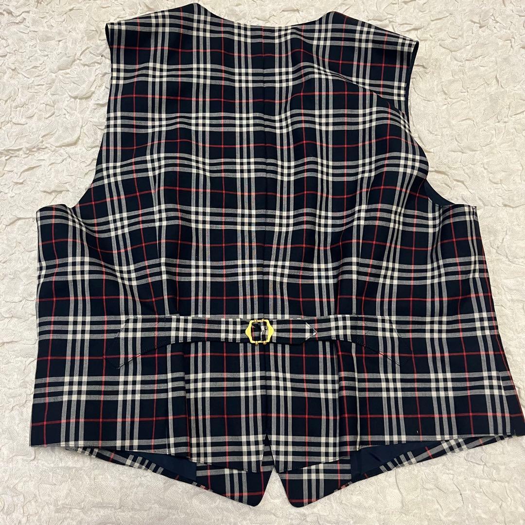 13サイズXL【Burberrys】ベスト ノバチェック 紺 金ボタン 毛ウール