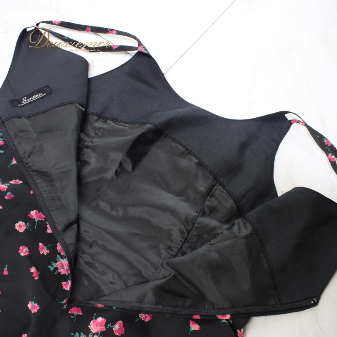 【美品 日本製社交ダンス衣装】ワンピース ドレス Sanline 黒 緑