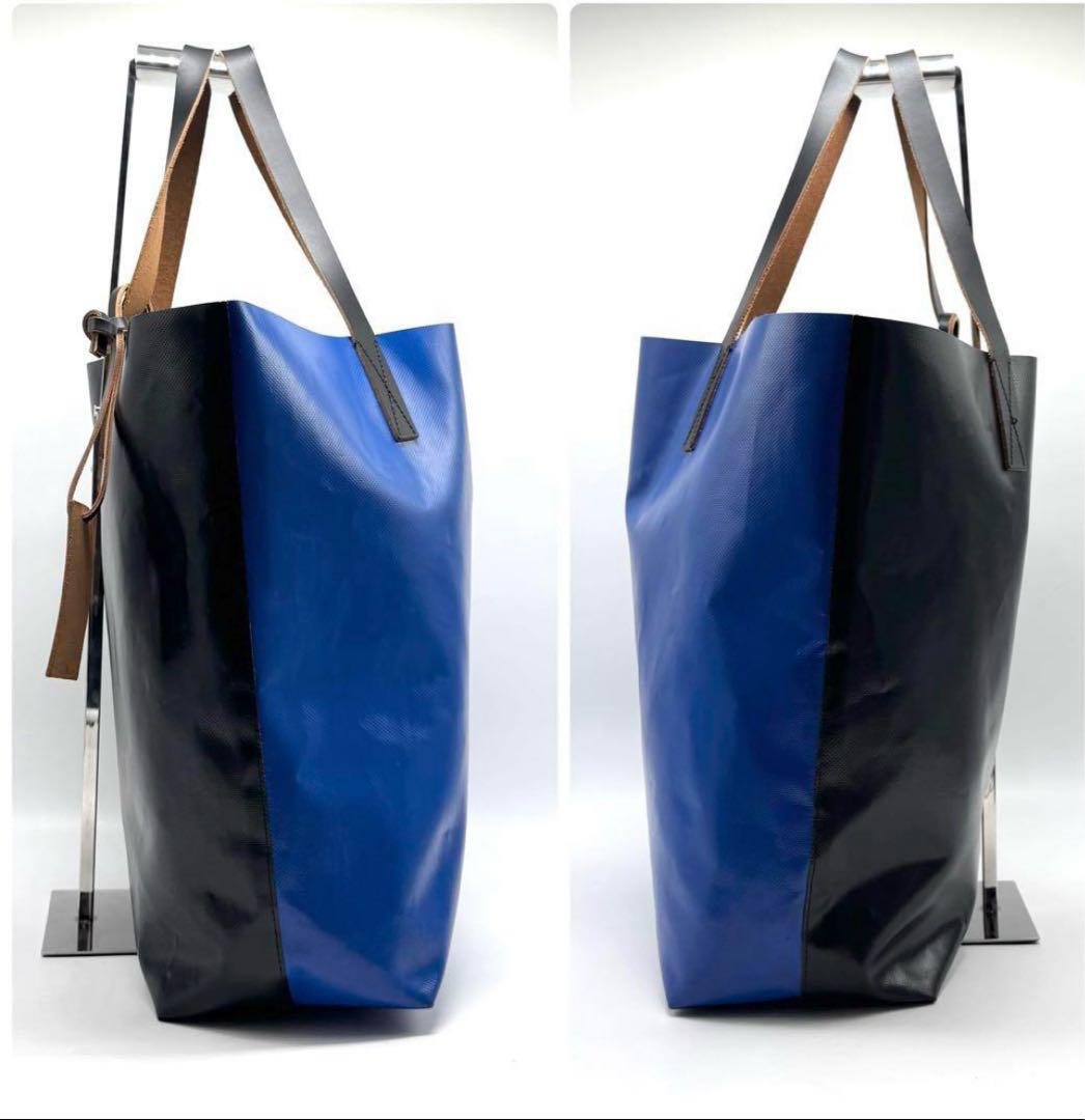 マルニ MARNI バイカラー トートバッグ PVC×レザー タグ付き 黒×青