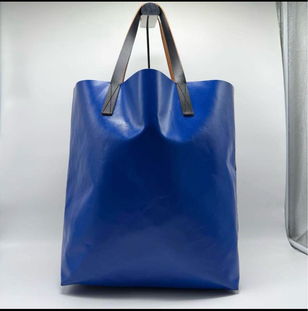 マルニ MARNI バイカラー トートバッグ PVC×レザー タグ付き 黒×青