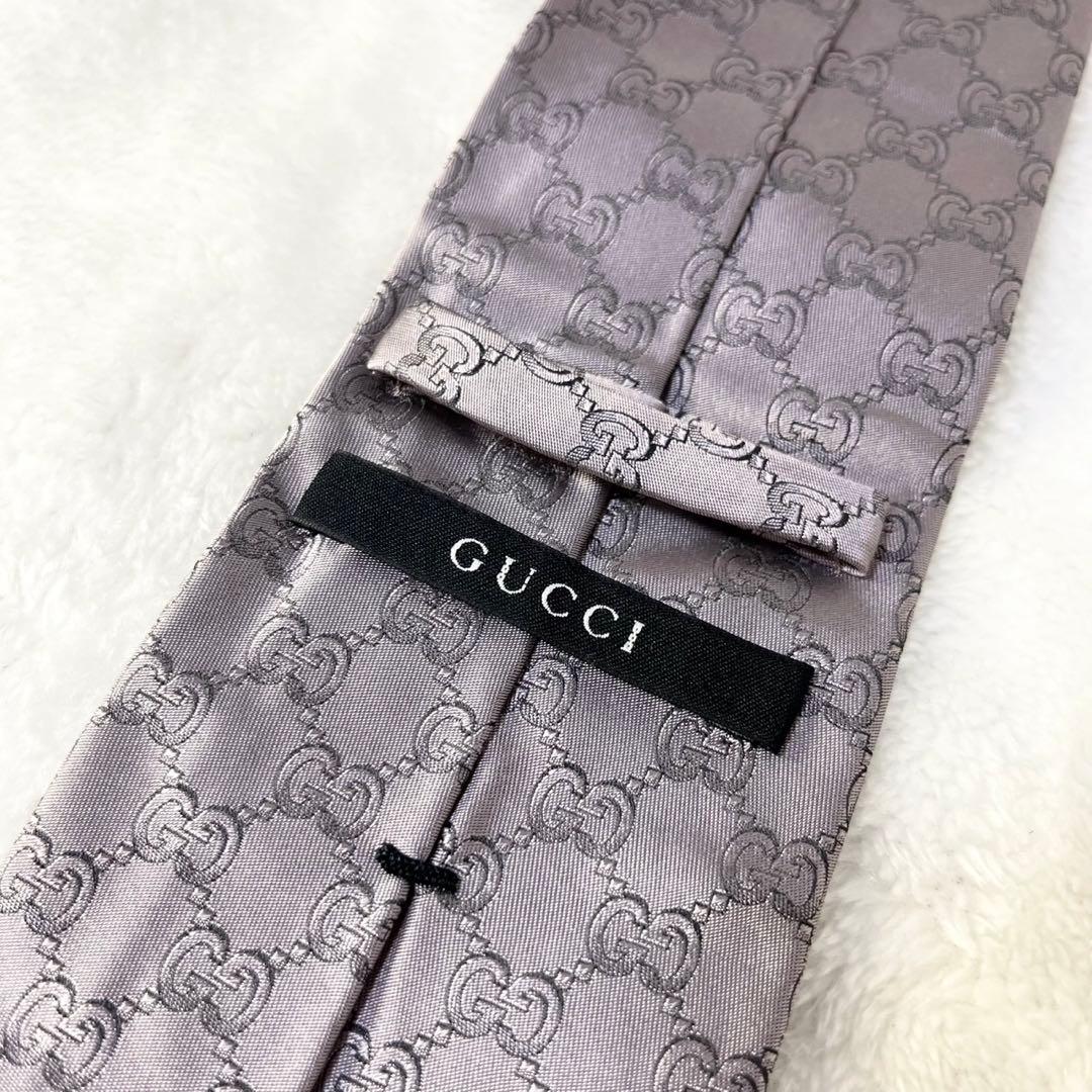 GUCCI GG総柄 シルクネクタイ グレー