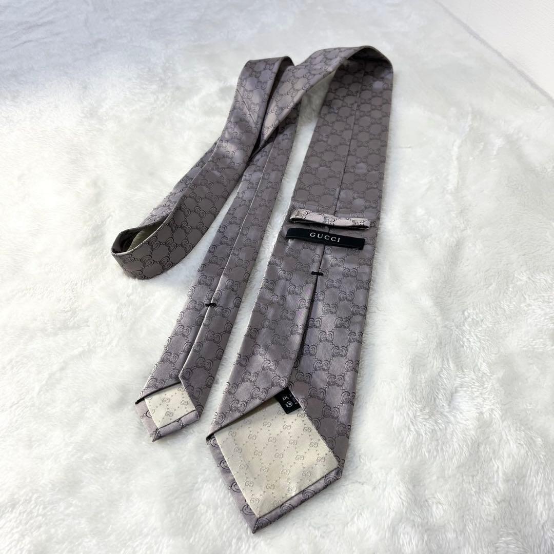 GUCCI GG総柄 シルクネクタイ グレー