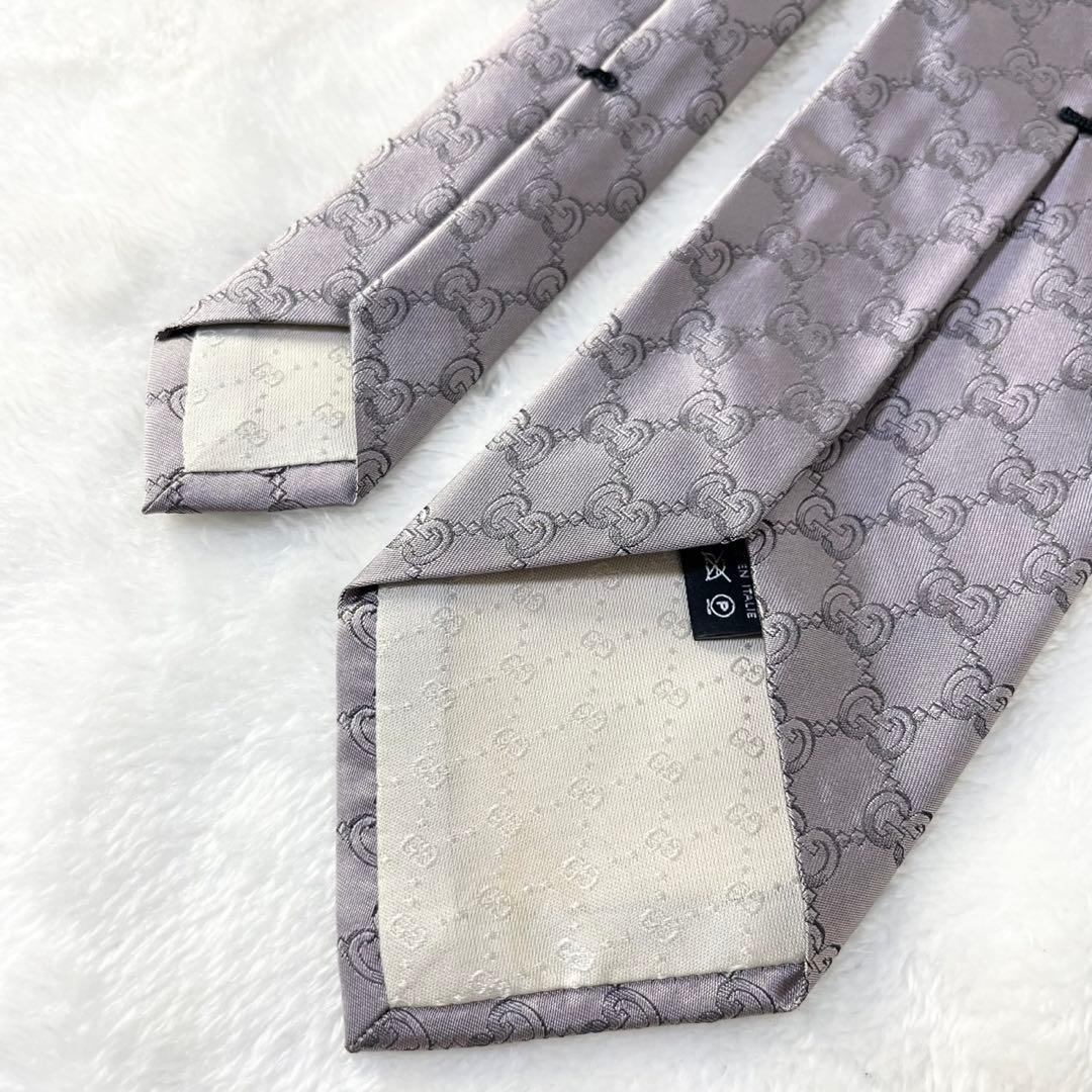 GUCCI GG総柄 シルクネクタイ グレー