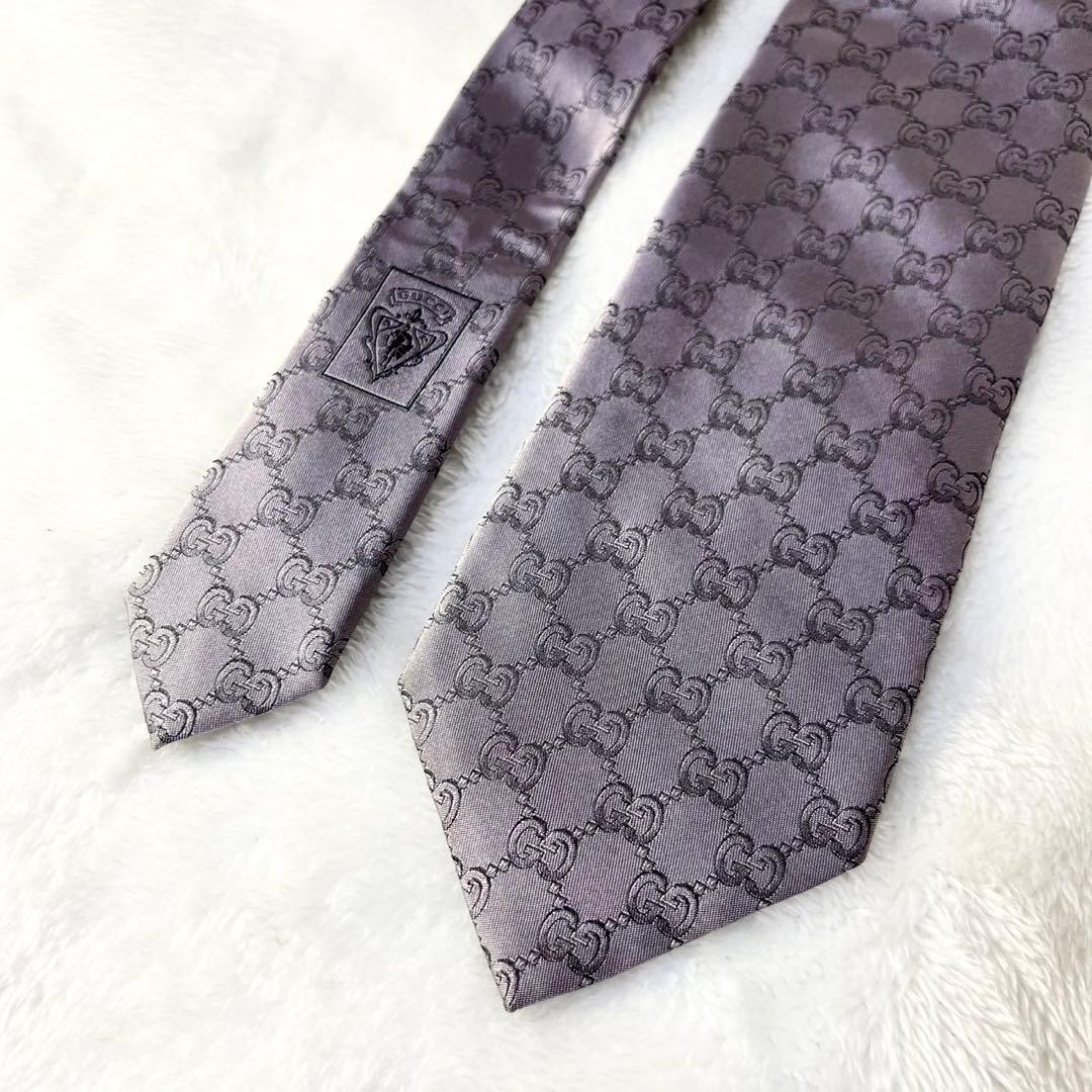GUCCI GG総柄 シルクネクタイ グレー