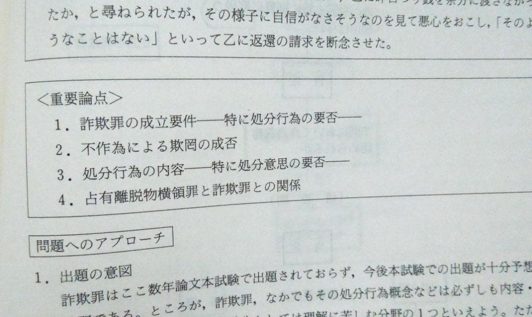 司法試験　論文講座　刑法問題集　１９８９年度　前期　合格者５００人時代の論文講座