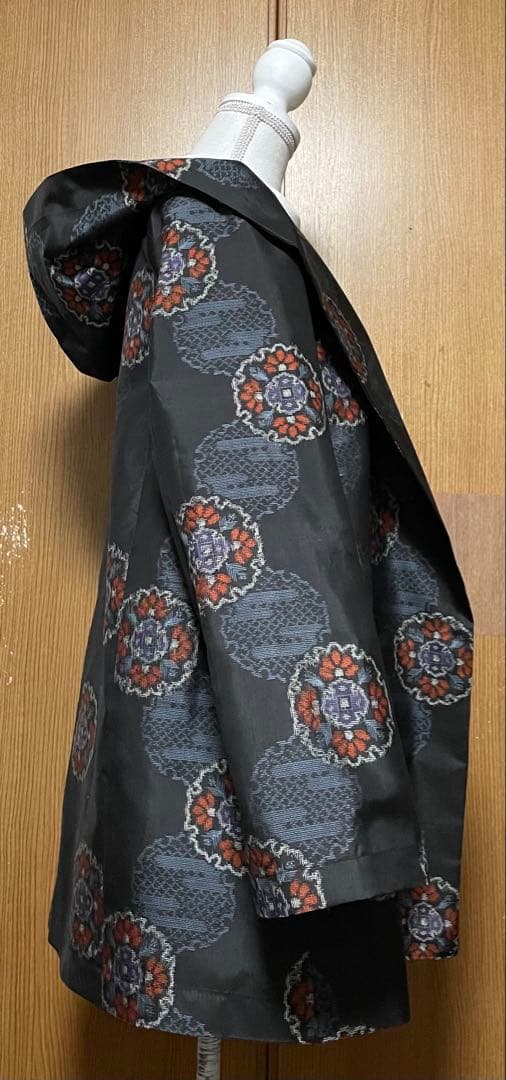 着物リメイク　村山大島のAラインフード付きジャケット　L〜LLサイズ