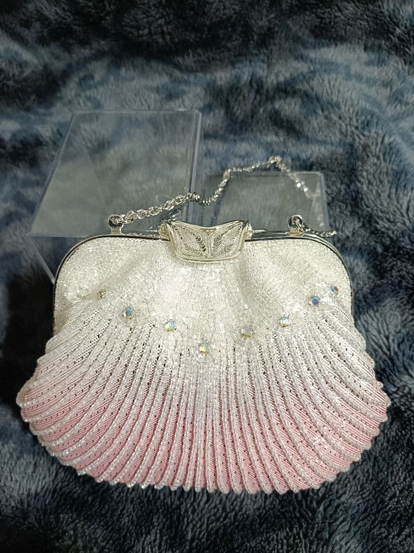 希少　貴重　美品　ビーズバッグ　がま口　和装　着物　和装小物　貝殻