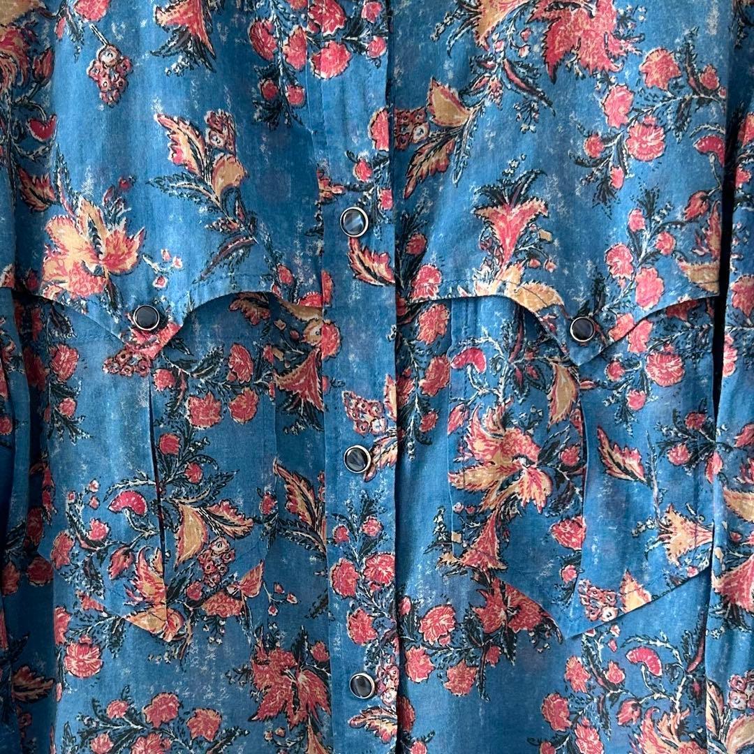 美品✨イザベルマランエトワール　長袖ブラウス　ブルー×ピンク　花柄