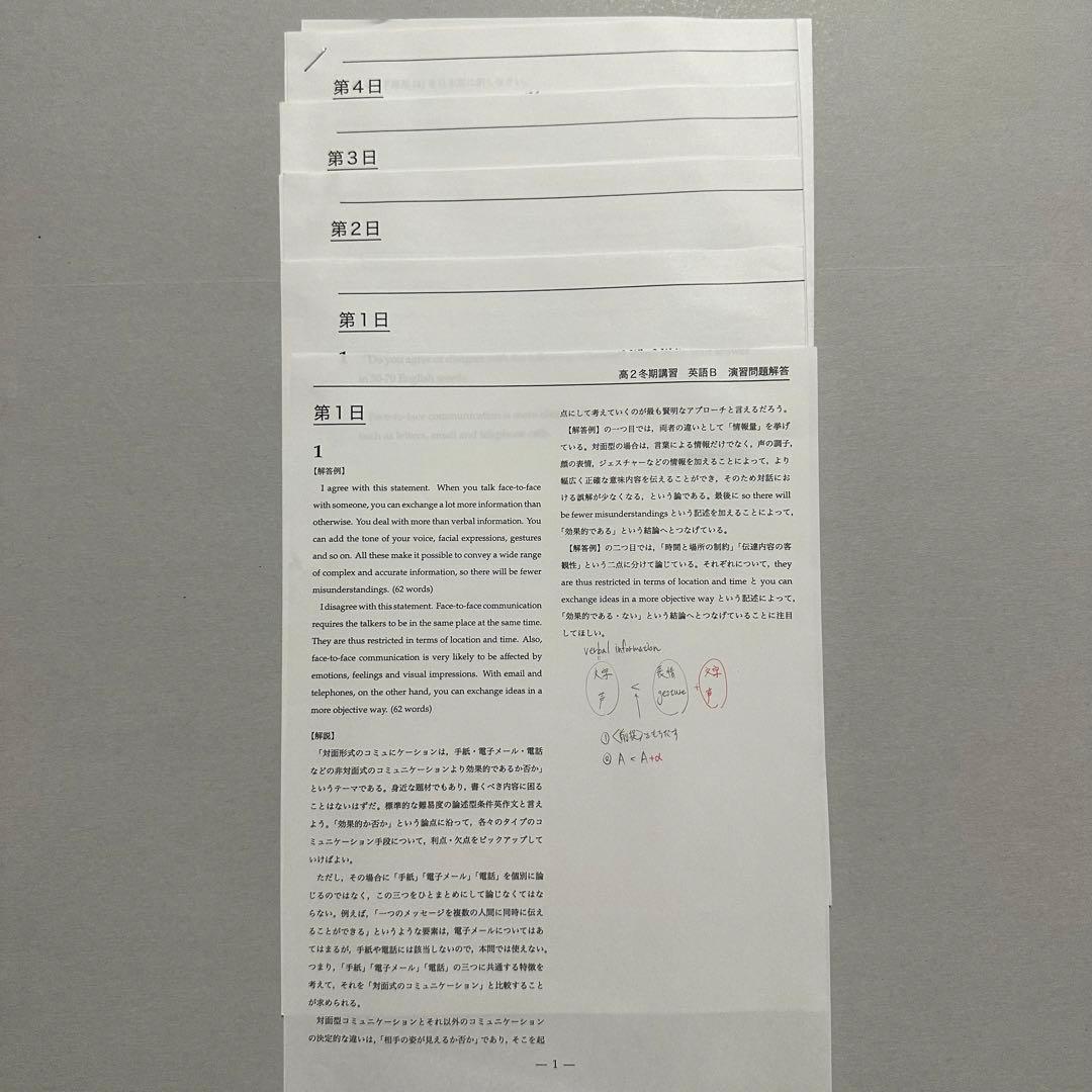 鉄緑会　高2英語冬期講習　テキスト、授業冊子、プリント