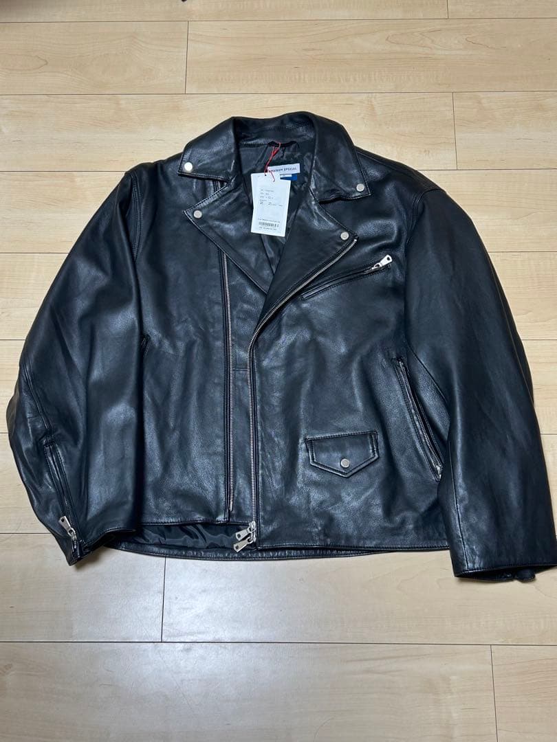 オーバーサイズ 黒 レザーライダースジャケット