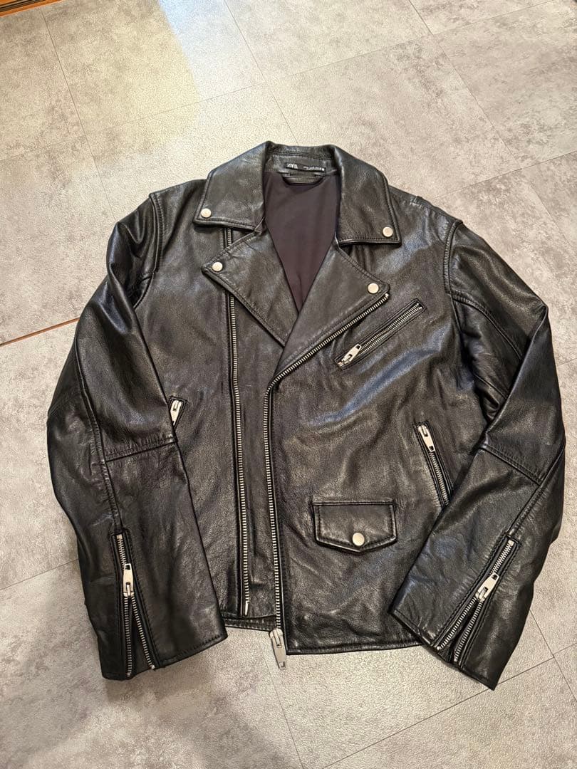 ZARA 完売品 本革 レザージャケット ダブルライダース 黒 ブラック