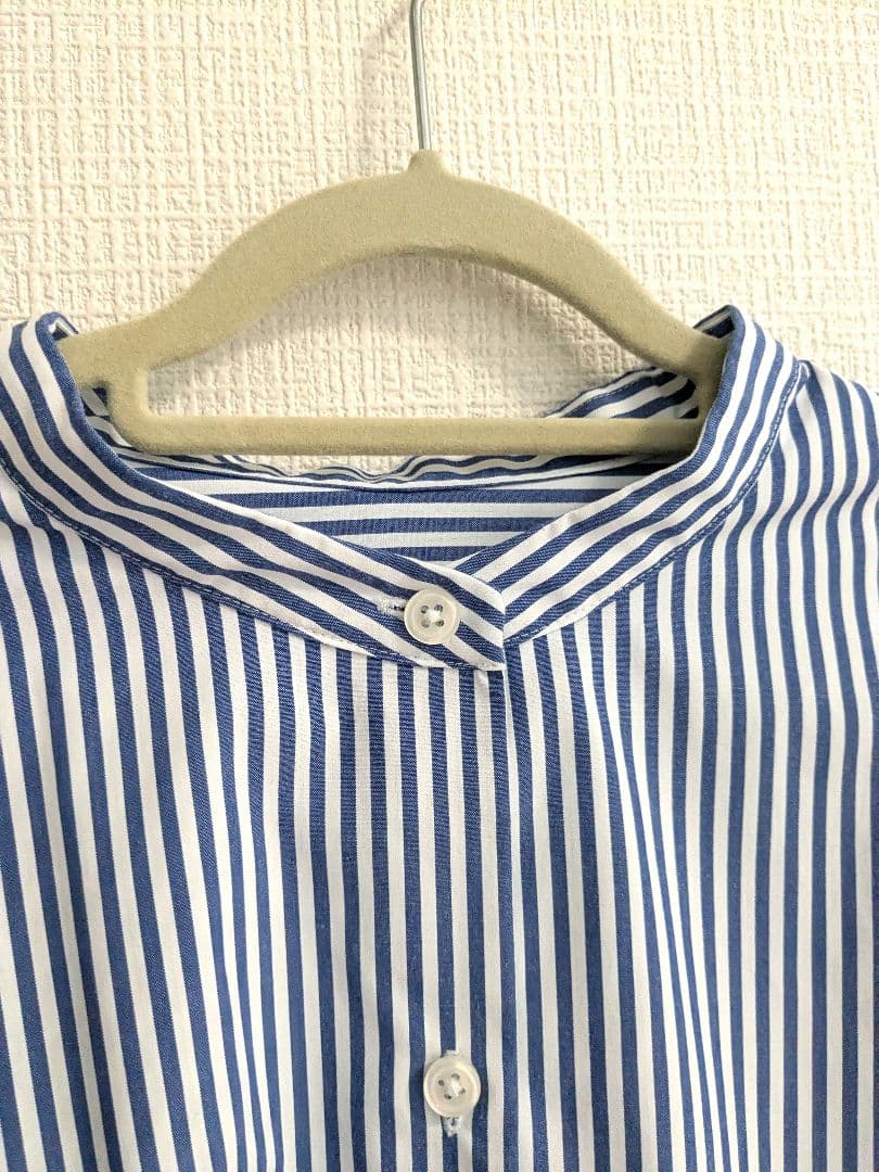 PLST プラステ バックフリルバンドカラーシャツ ブルー 長袖 Mサイズ