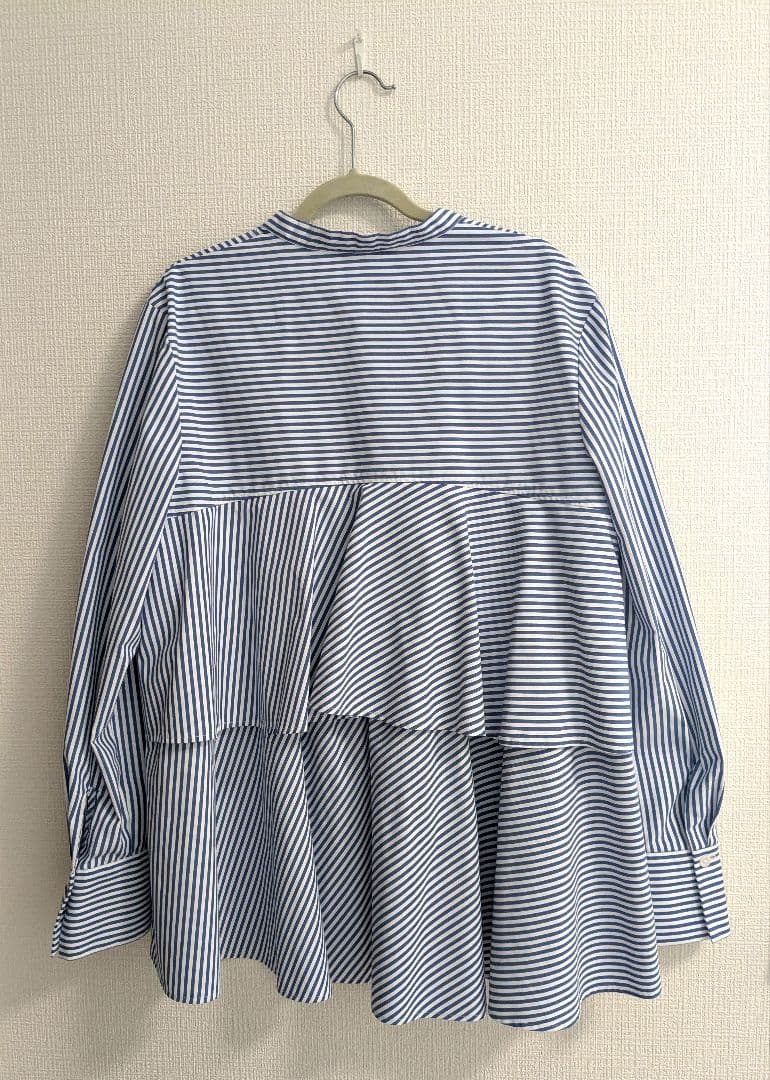 PLST プラステ バックフリルバンドカラーシャツ ブルー 長袖 Mサイズ