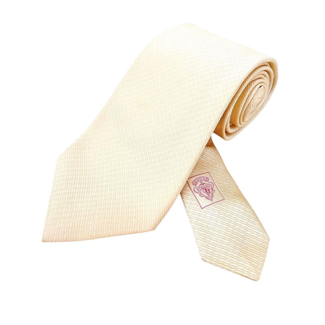 【極美品】GUCCI グッチ ネクタイ 希少シャンパンゴールド GG柄