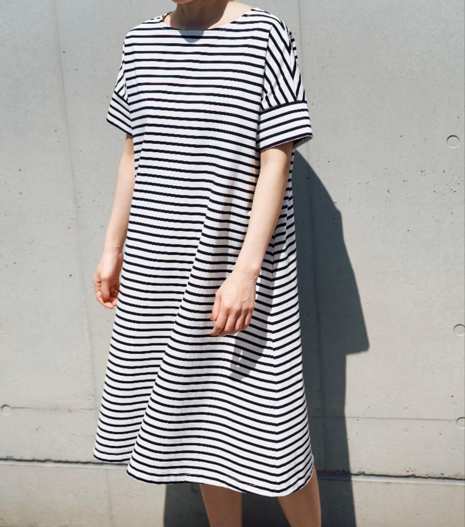極美品 BEARDSLEY ビアズリー ボーダー フレア カットソー ワンピース