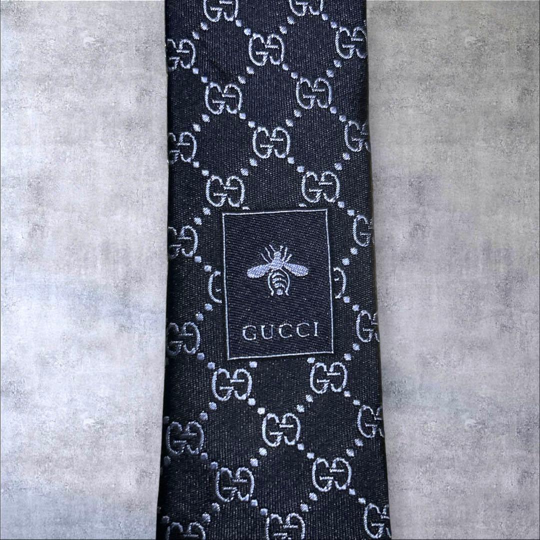 美品　GUCCI GG柄　ネクタイ　ネイビー　ブルー　現行タグ