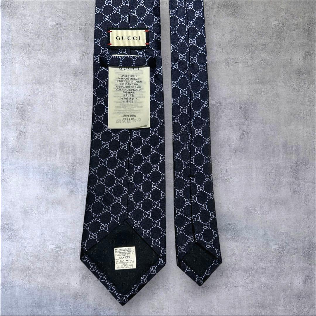 美品　GUCCI GG柄　ネクタイ　ネイビー　ブルー　現行タグ