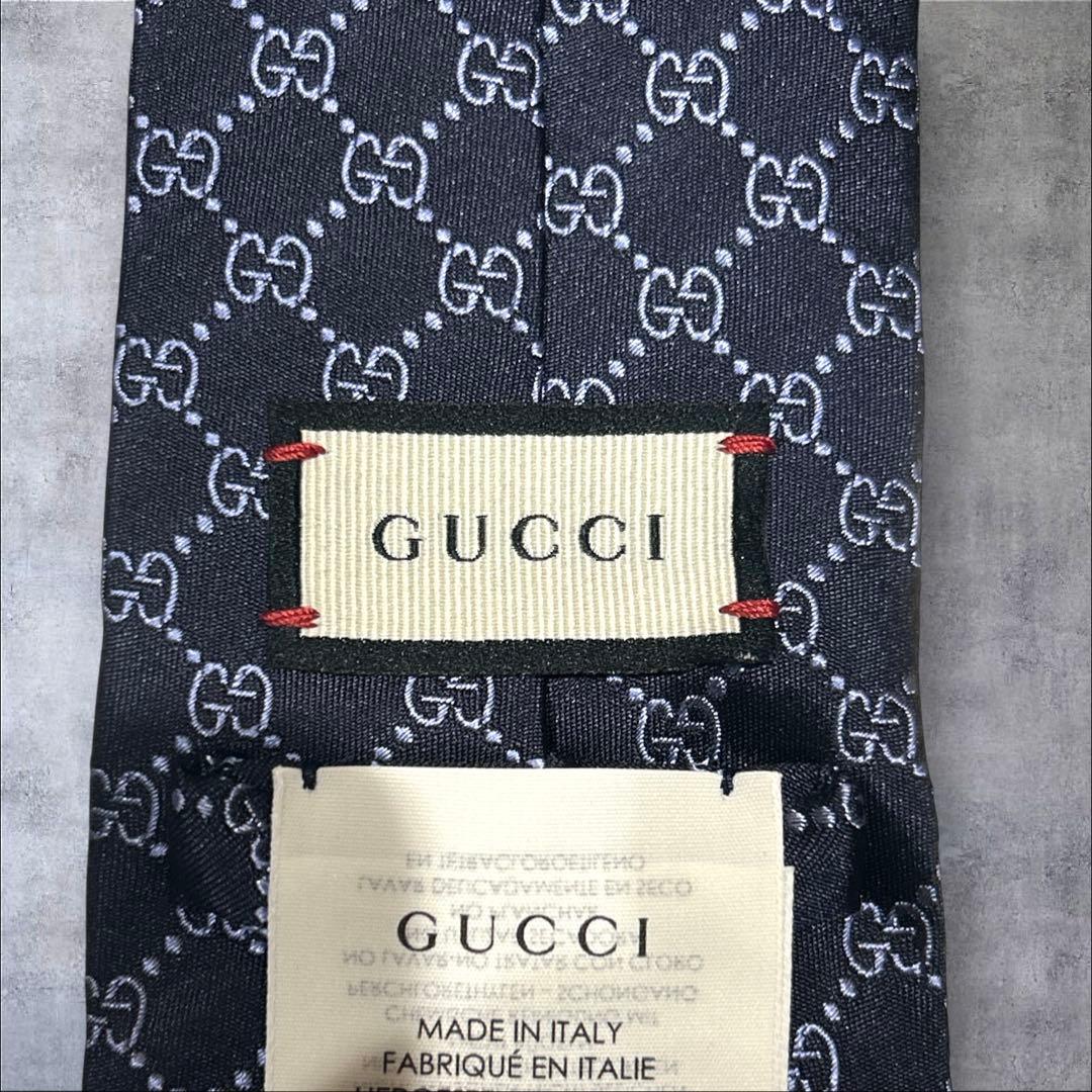 美品　GUCCI GG柄　ネクタイ　ネイビー　ブルー　現行タグ