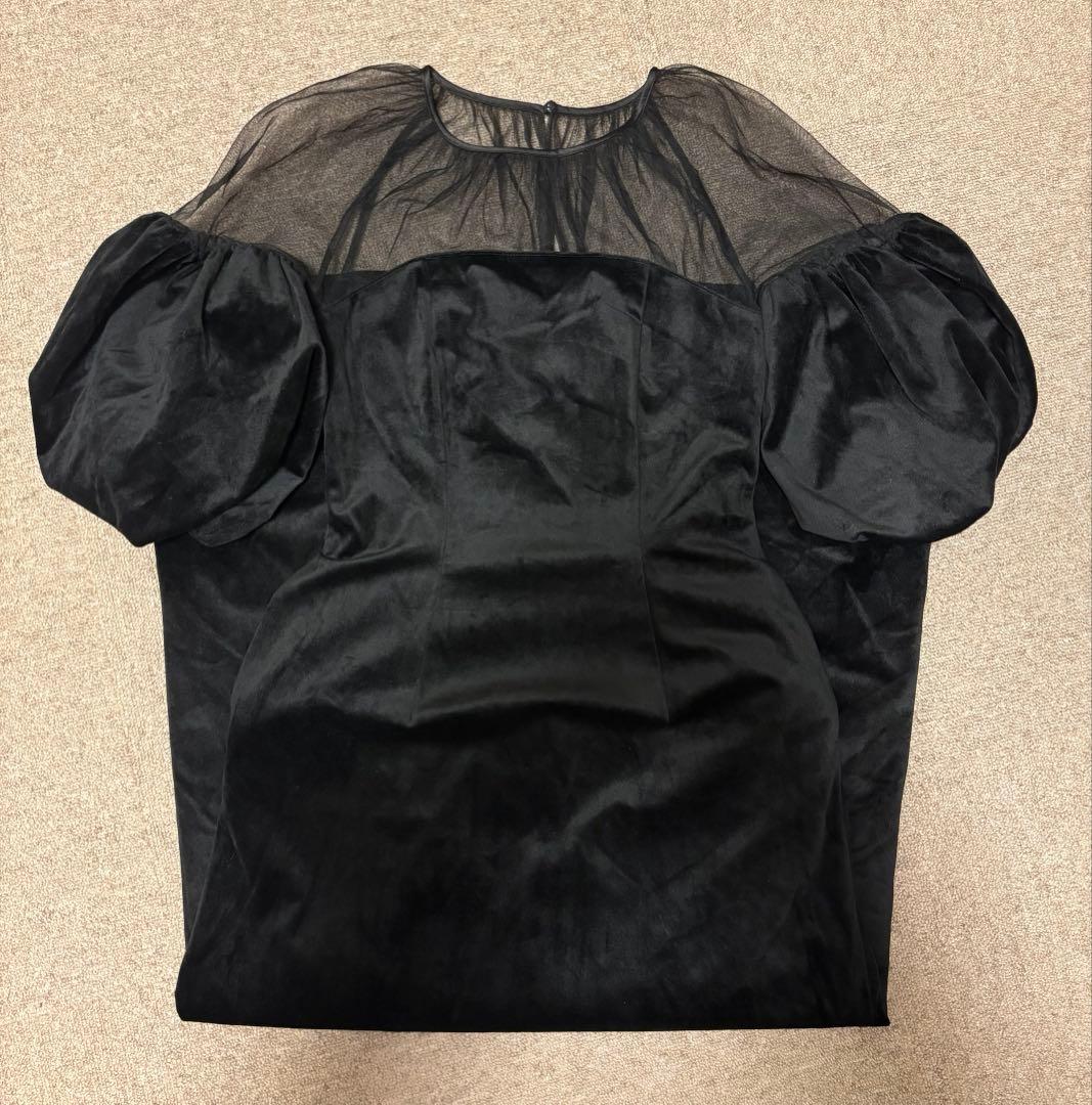 ワンピース Ameri / SOUFFLE SLEEVE VELOUR DRESS / S