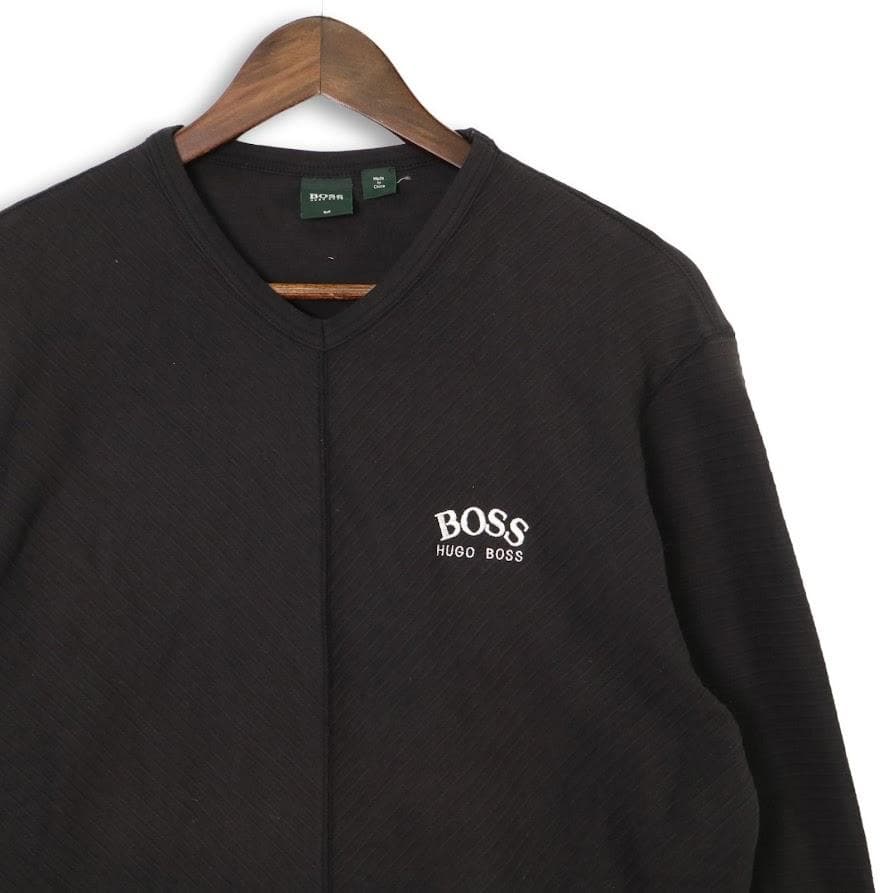 【美品】HUGO BOSS ゴルフウェア ロゴ刺繍 長袖Tシャツ 黒　L　メンズ