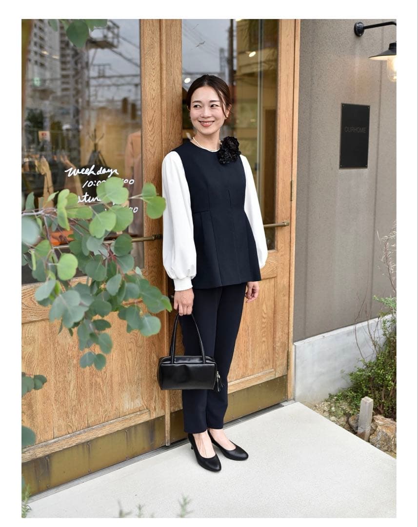 OUR シルエットがきれいな2wayペプラムベスト　ダークネイビー