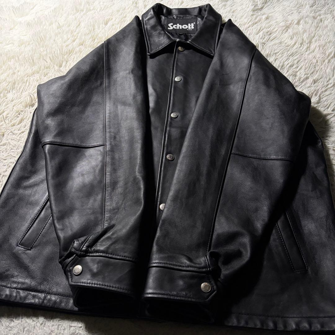 山*一様 美品■schott カーコート　羊革　ラムレザー ブラック　XL