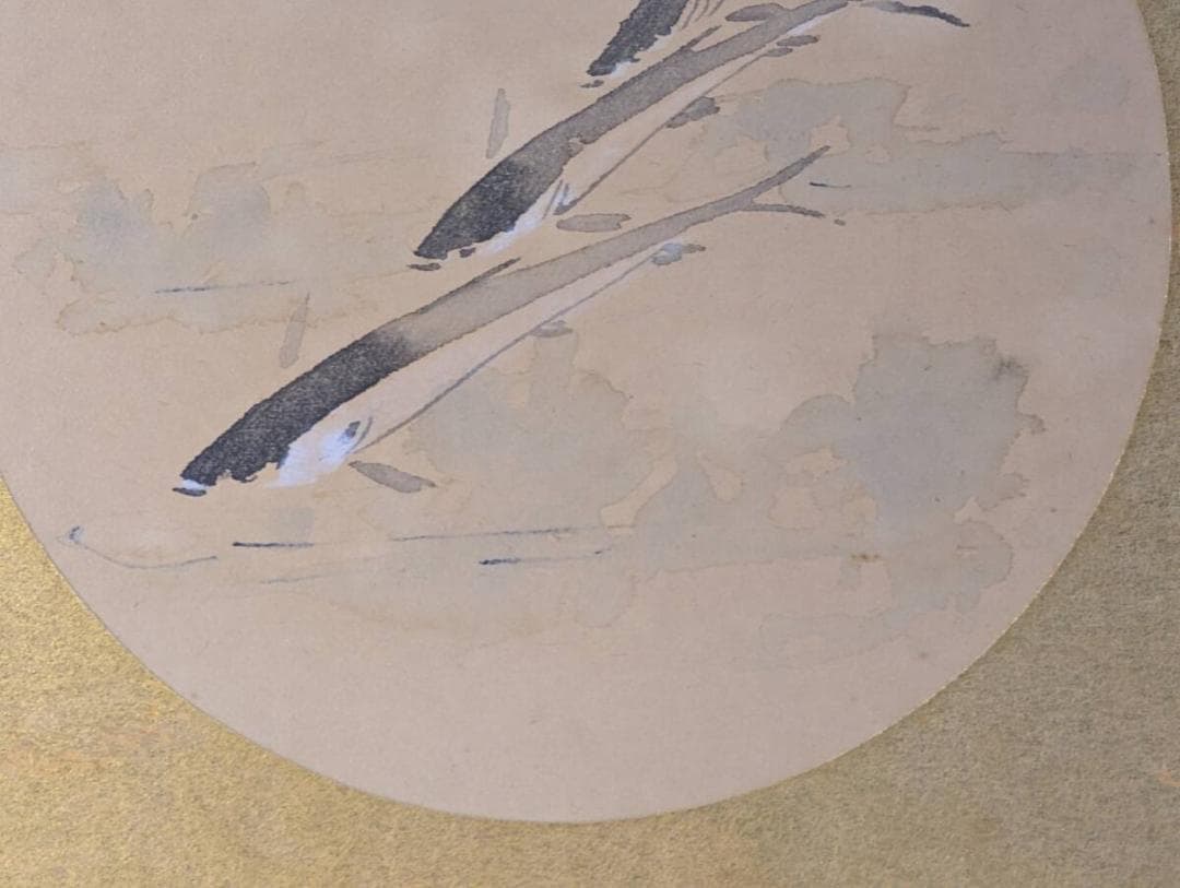 【真作】絵画　日本画（色紙）　鮎図　魚と水草　和の美　W165