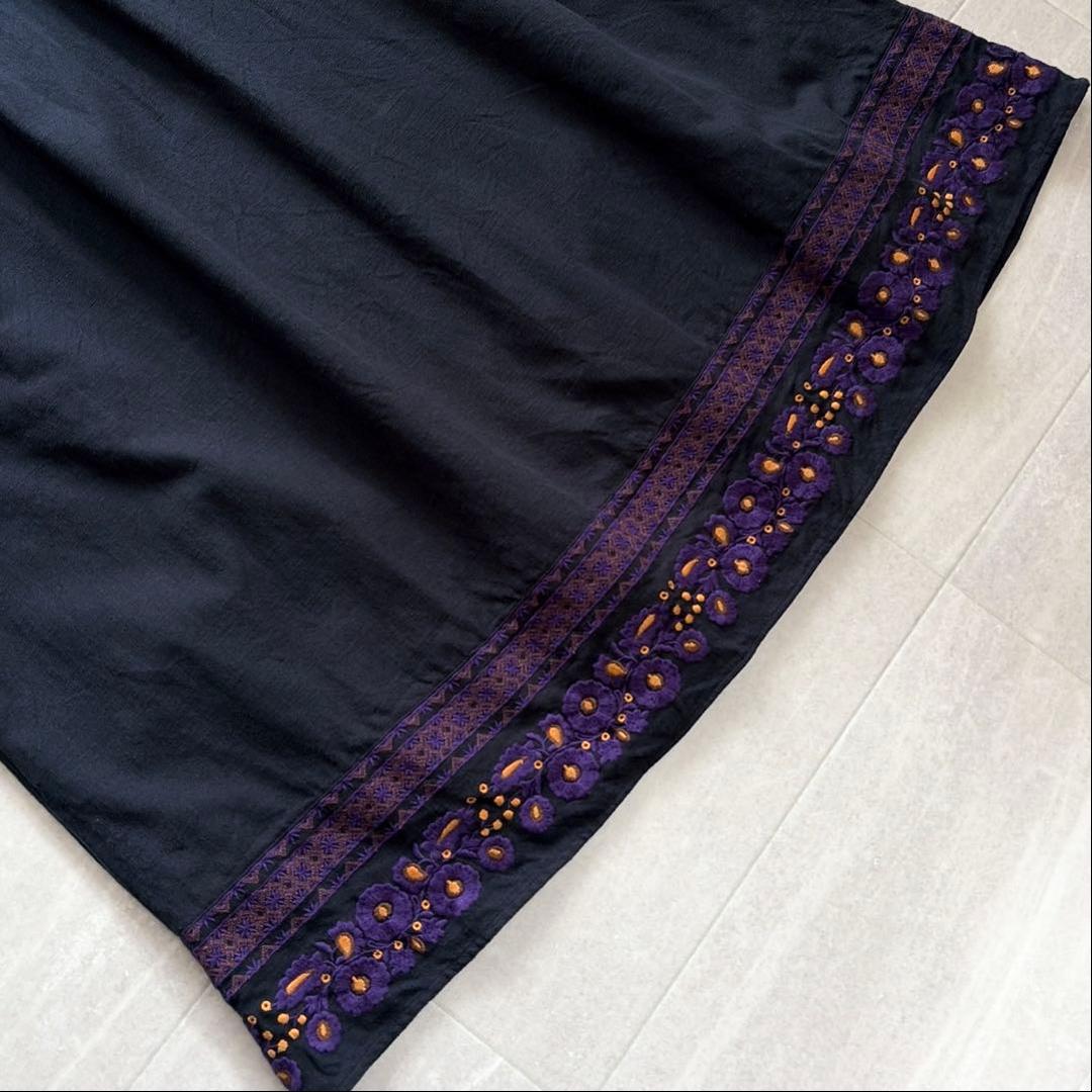 Freada フリーダ 刺繍 スモッグ ワンピース ギャザースリーブ 厚手