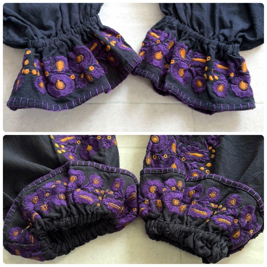 Freada フリーダ 刺繍 スモッグ ワンピース ギャザースリーブ 厚手