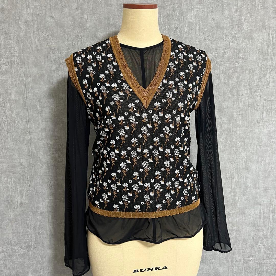 最終値下美品Mame Kurogouchi 花柄 Vネックニットベスト　20ss