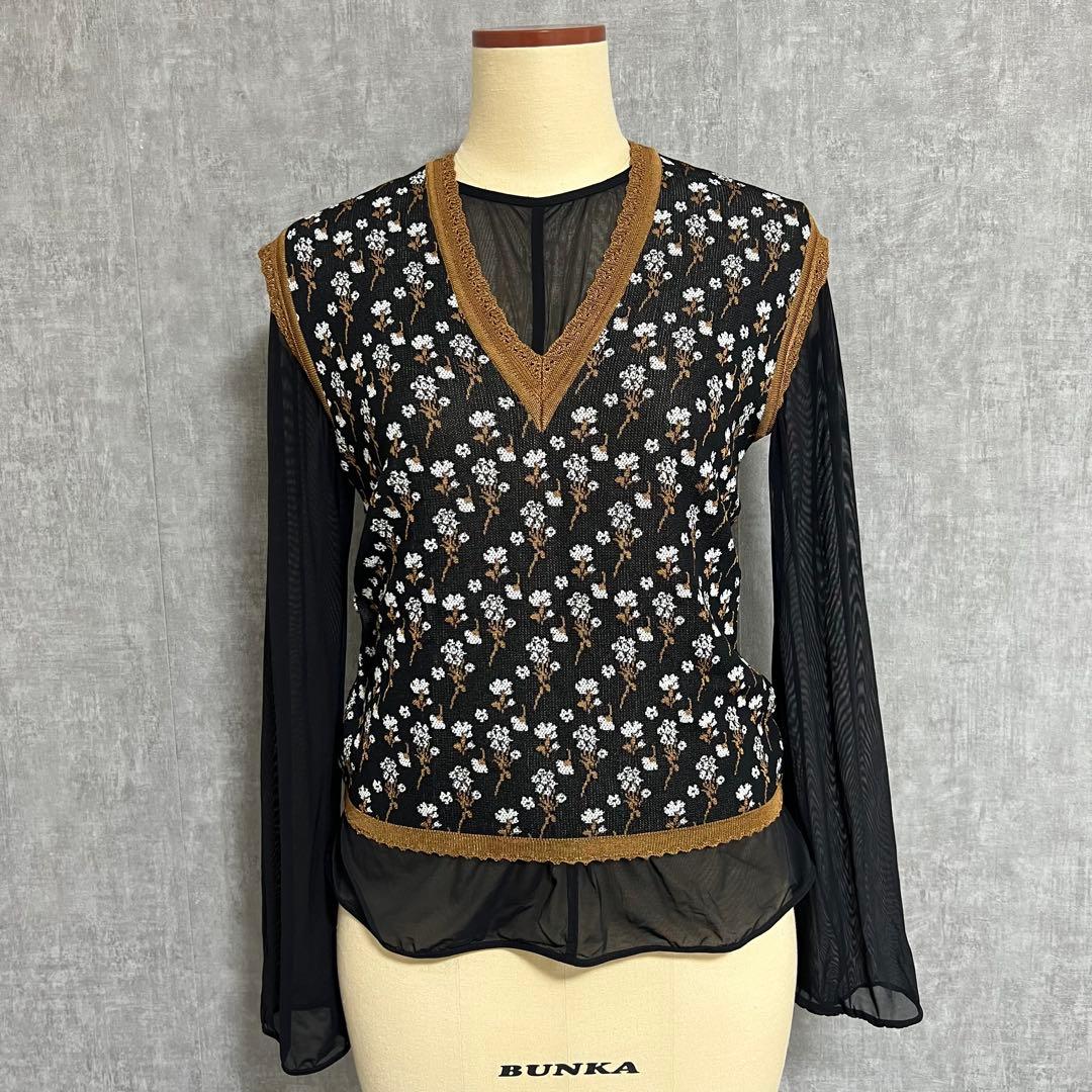 最終値下美品Mame Kurogouchi 花柄 Vネックニットベスト　20ss