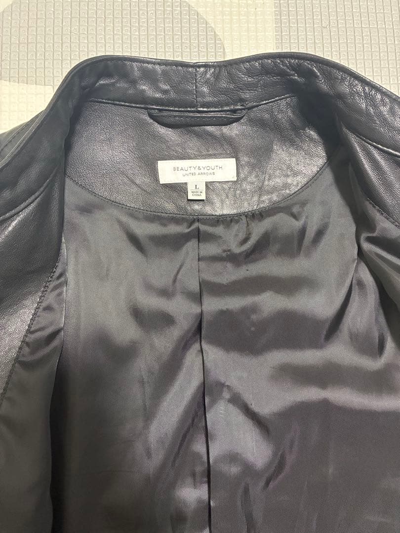 BEAUTY&YOUTH ラムレザーシングルライダースジャケット Lサイズ