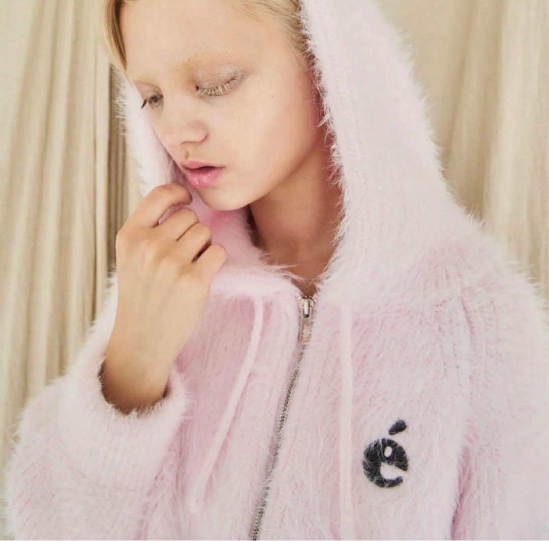epine é shaggy knit zipper hoodie pink