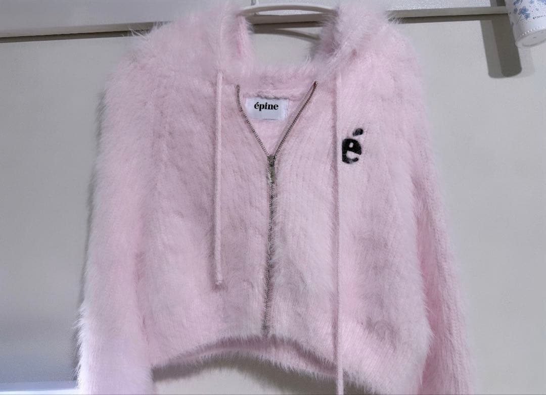 epine é shaggy knit zipper hoodie pink