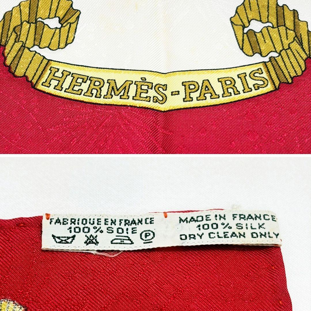 HERMES エルメス カレ90 太陽王の祝典 スカーフ タグあり レッド系