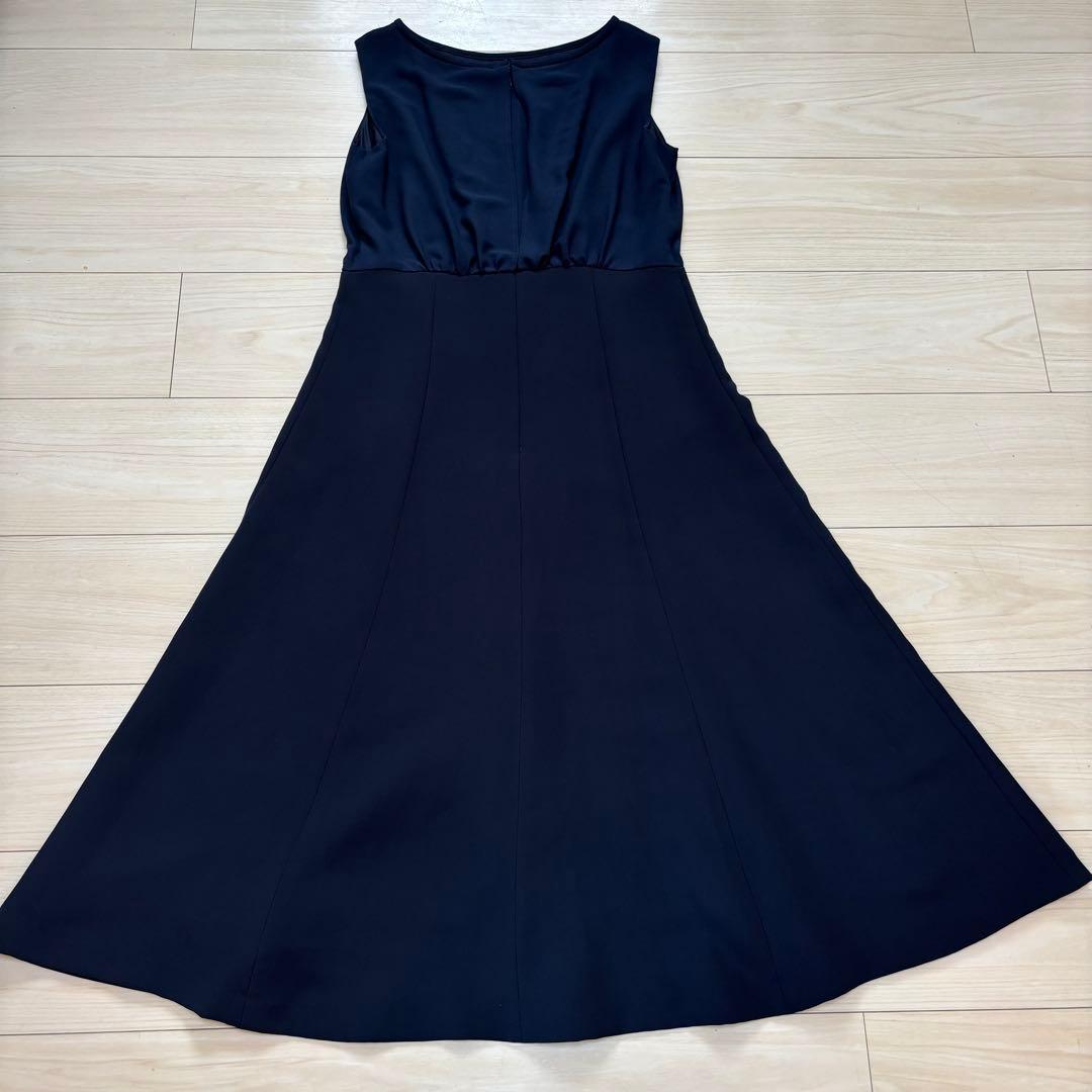 【極美品】ANAYI アナイ ジョーゼットボートネックワンピース　ネイビー