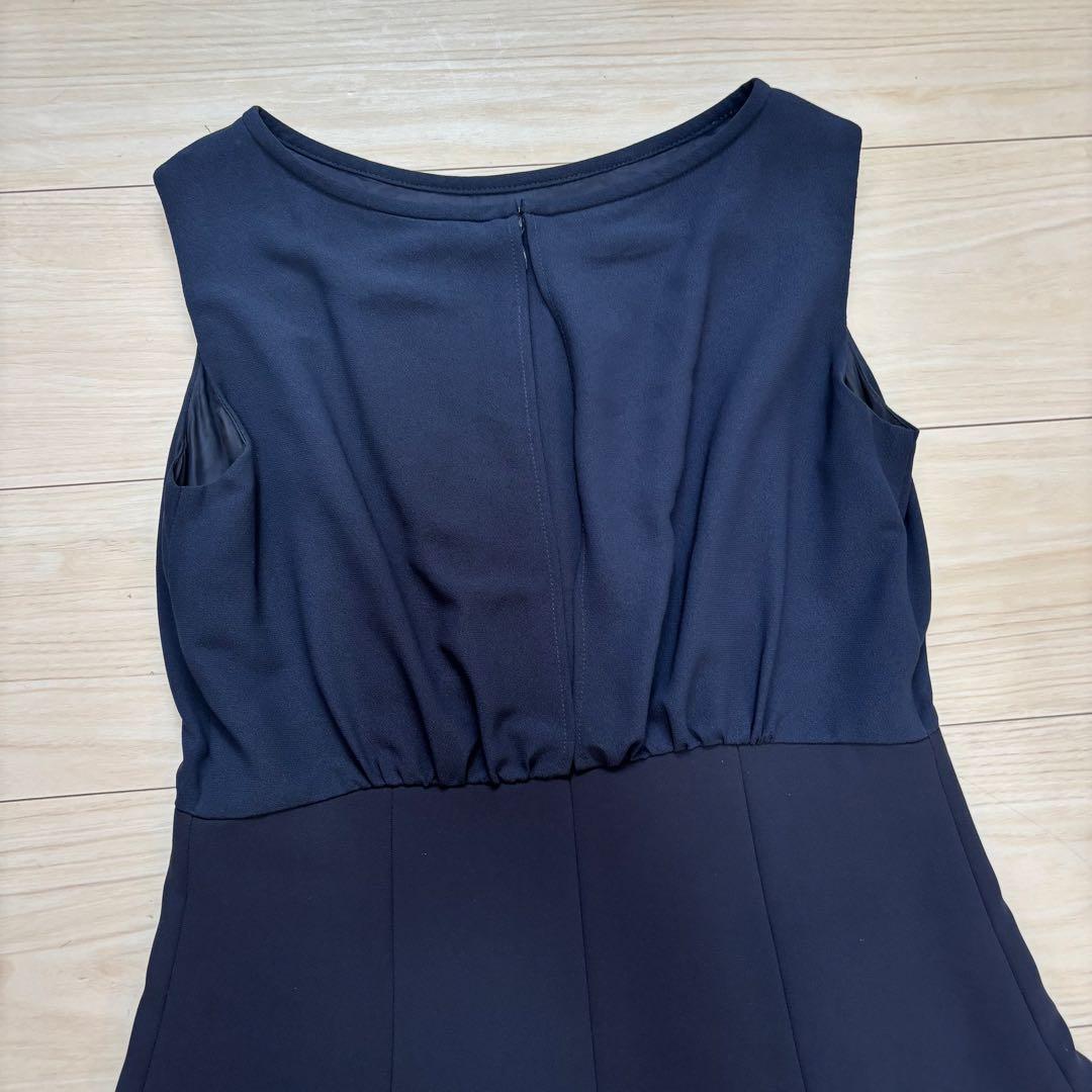 【極美品】ANAYI アナイ ジョーゼットボートネックワンピース　ネイビー