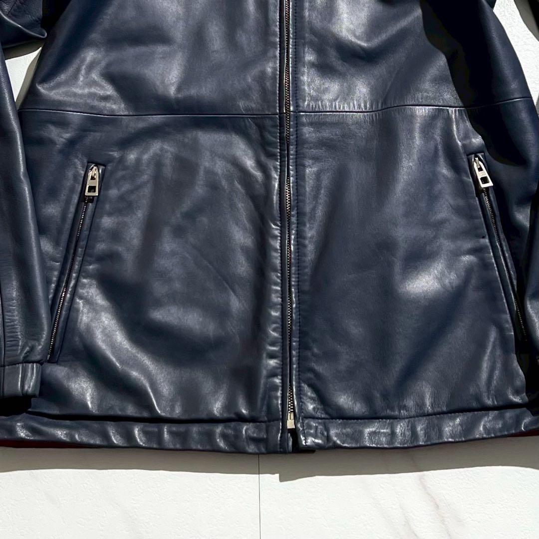 【美品/46】LOEWE ロエベ ラムレザー リバーシブル ジャケット ネイビー