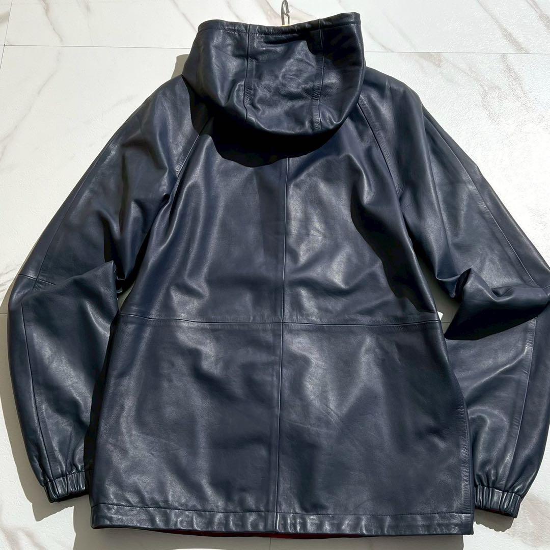 【美品/46】LOEWE ロエベ ラムレザー リバーシブル ジャケット ネイビー