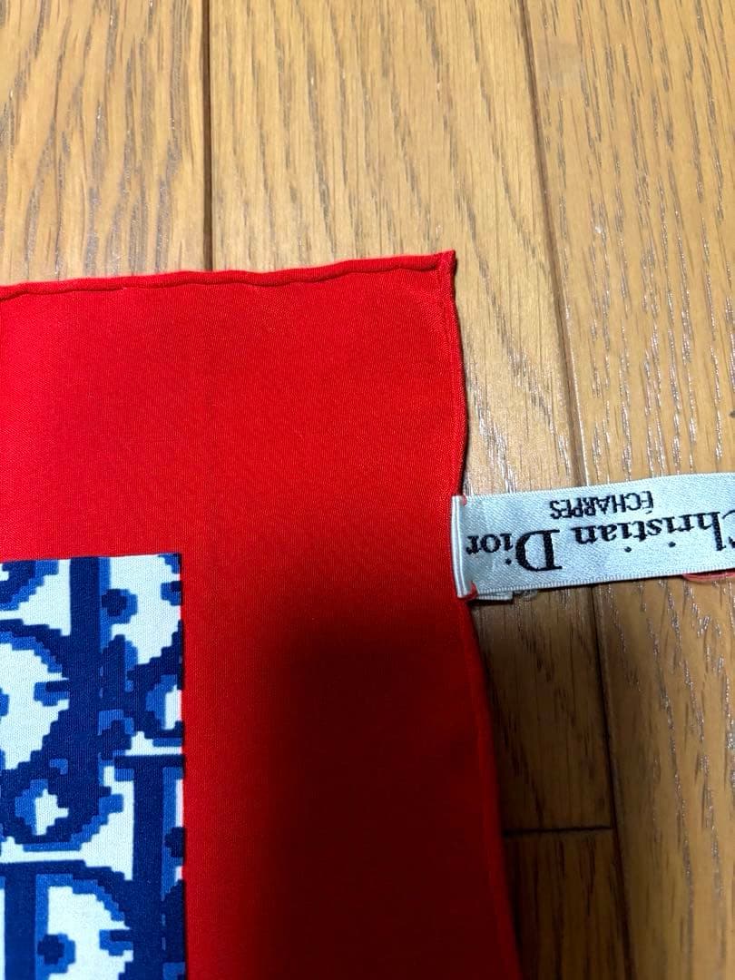 【美品】Christian Dior 大判スカーフ　トロッター柄レッドネイビー