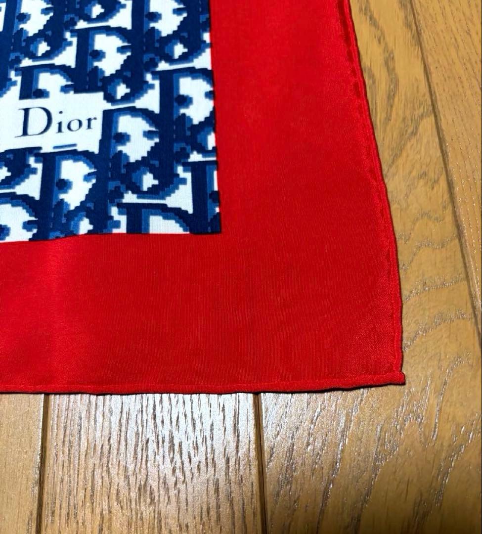 【美品】Christian Dior 大判スカーフ　トロッター柄レッドネイビー