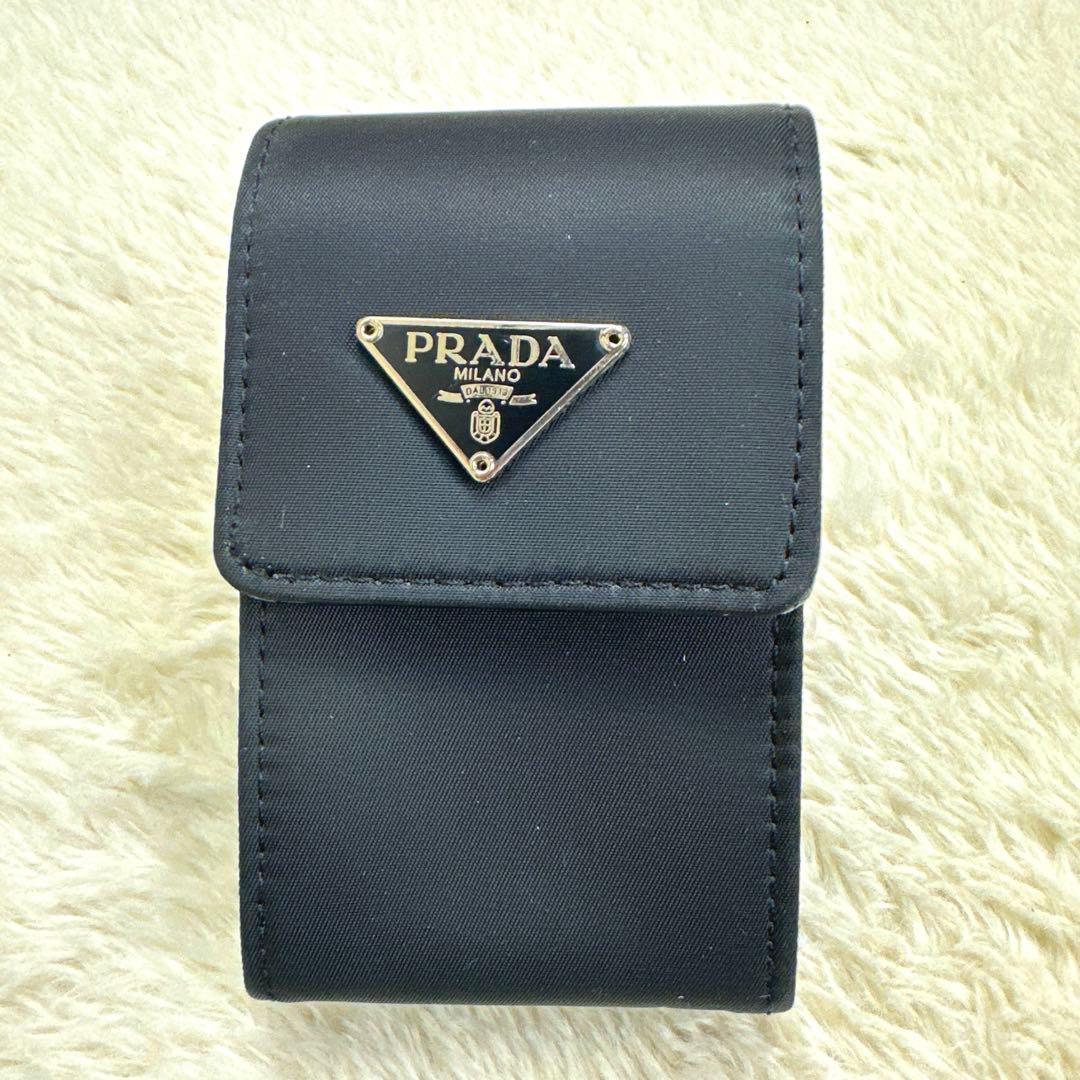 PRADA プラダ シガレットケース 小物入れ ブラック 三角プレート