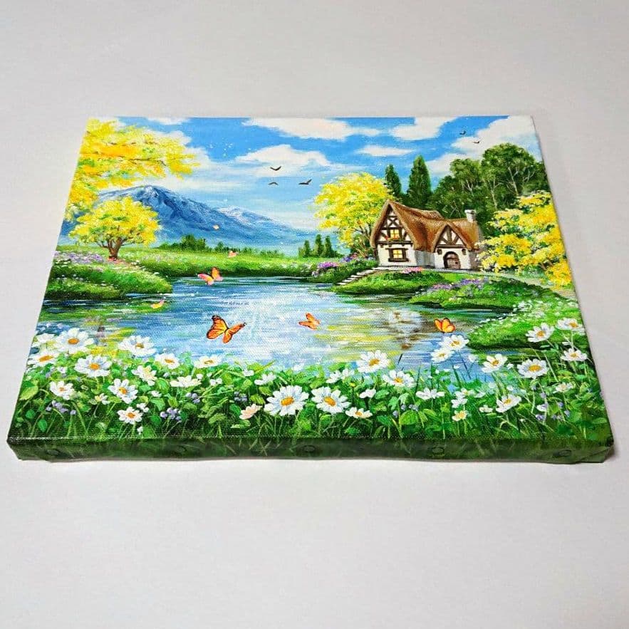 【ミモザが咲く頃】アクリル画 F3 風景画 絵画