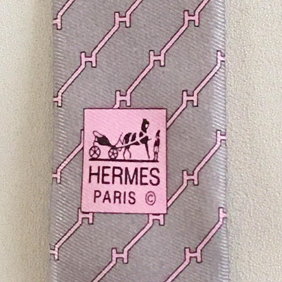 未使用級 エルメス HERMES ネクタイ シルク100% フランス製 グレー