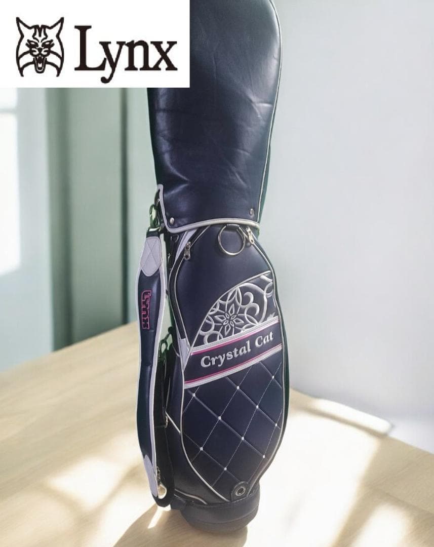 リーズ送料無料/美品Lynx Crystal Cat ゴルフバッグNAVY